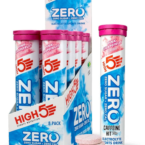 High 5 Zero Pink Grapefruit Caffeine Hit Electrolyte Drink 8 Pack Box