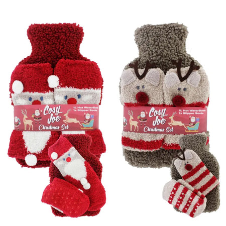 Christmas Cover Hot Water Bottle & Fluffy Sock Set