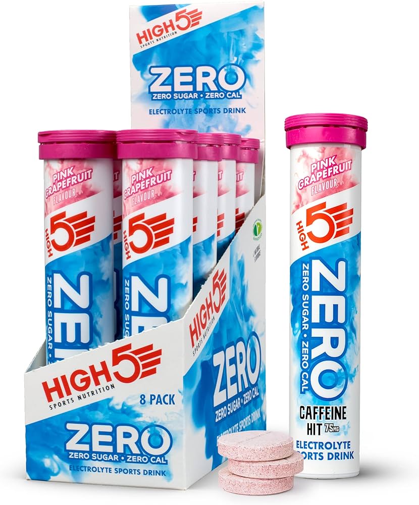 High 5 Zero Pink Grapefruit Caffeine Hit Electrolyte Drink 8 Pack Box