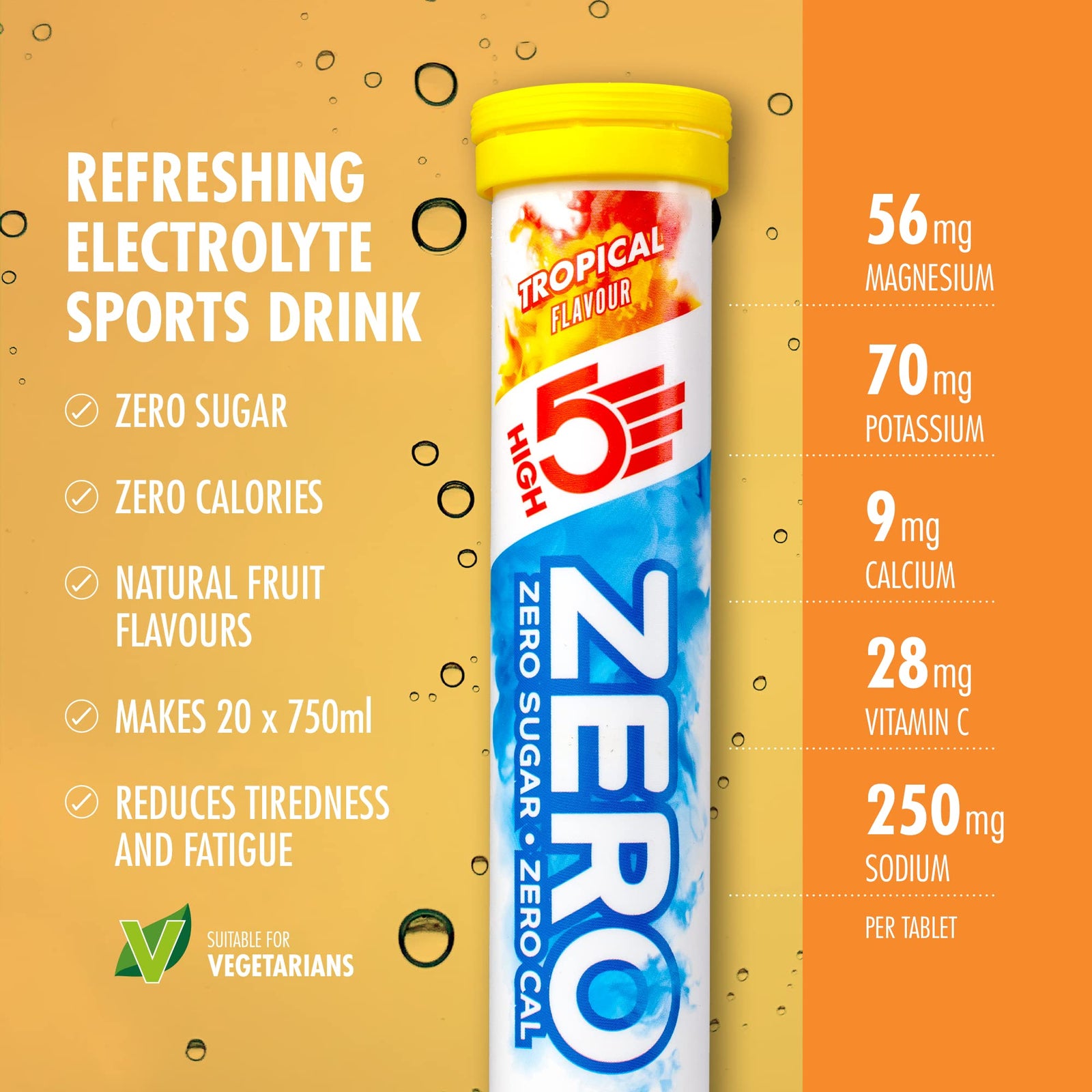 HIGH 5 ZERO SALTS TUBE Tropical Flavour Electrolyte Drink - 8 Pack Box