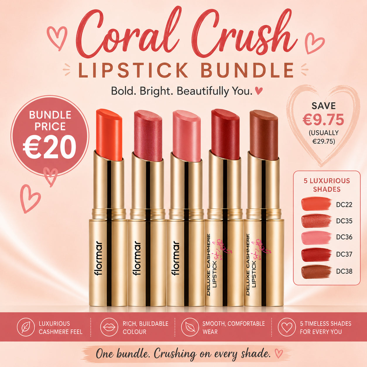 Coral Crush | Deluxe Cashmere 5 Lipstick Bundle Offer
