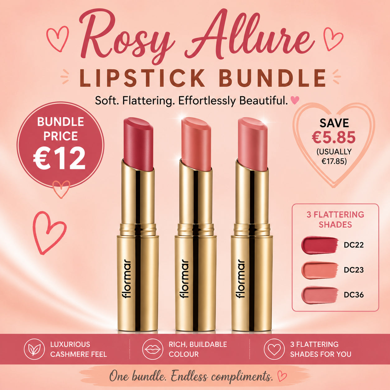 Rosy Allure| Deluxe Cashmere 3 Lipstick Bundle Offer