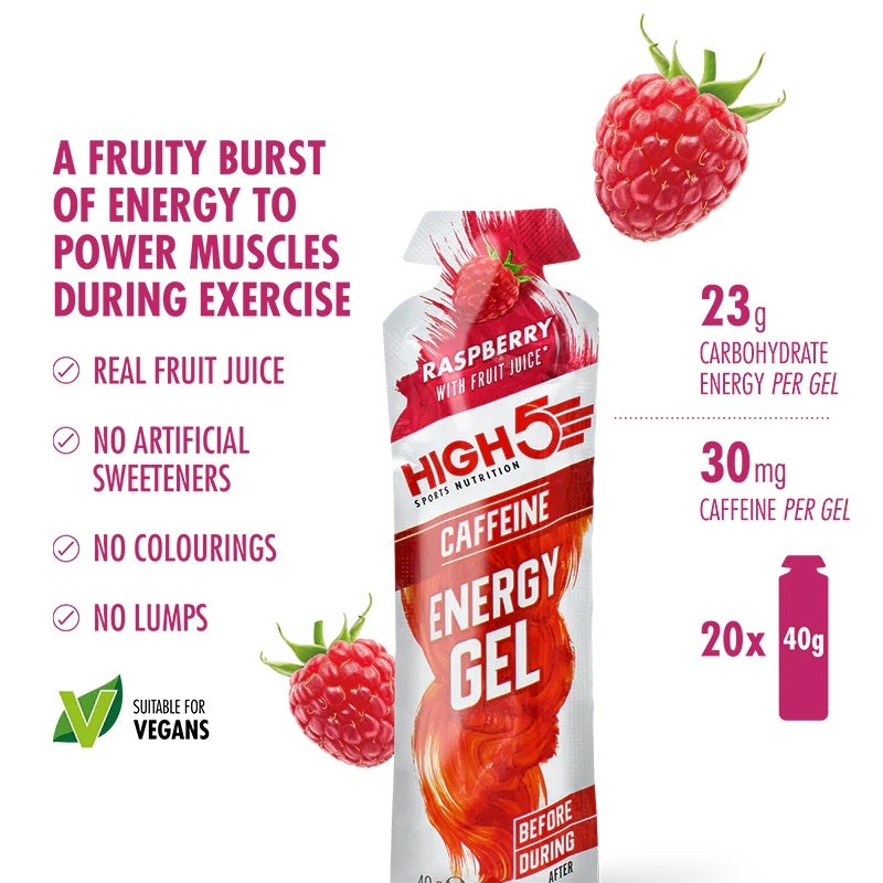 High 5 Energy Gel Caffeine Hit 20 Pack - Raspberry