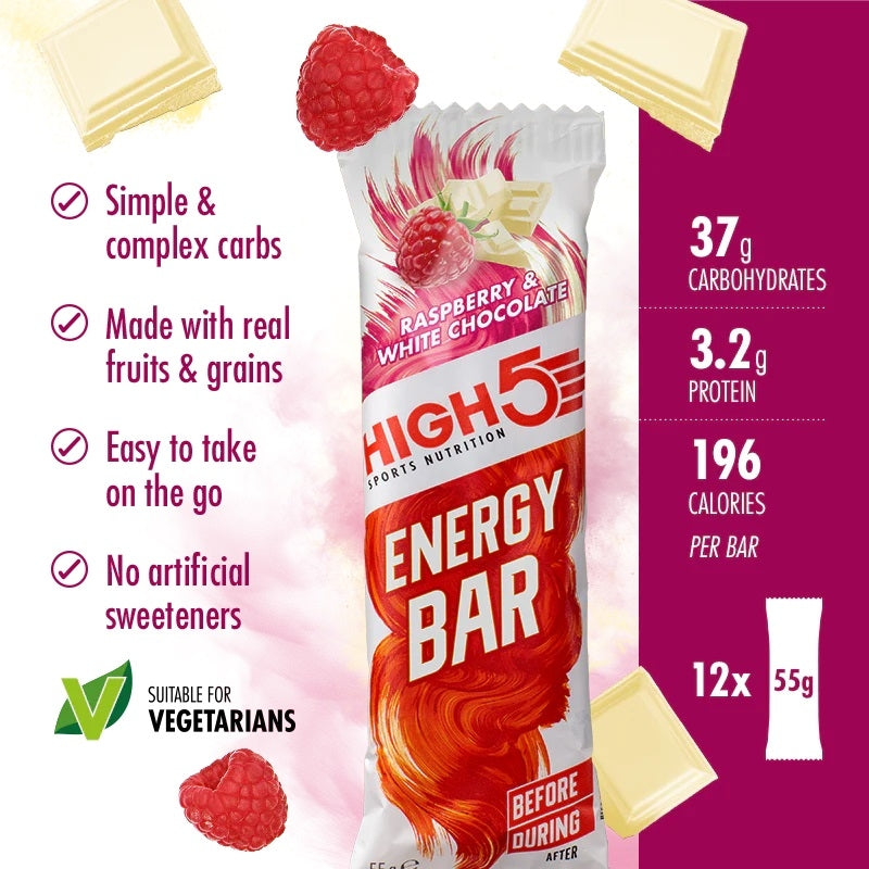 High 5 Energy Bar 12 Pack - Raspberry & White Chocolate