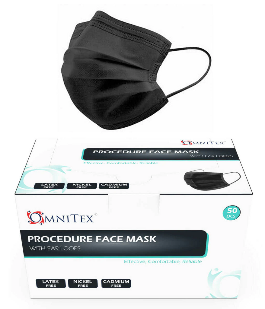 Disposable Protective Face Masks 50 Piece - Black